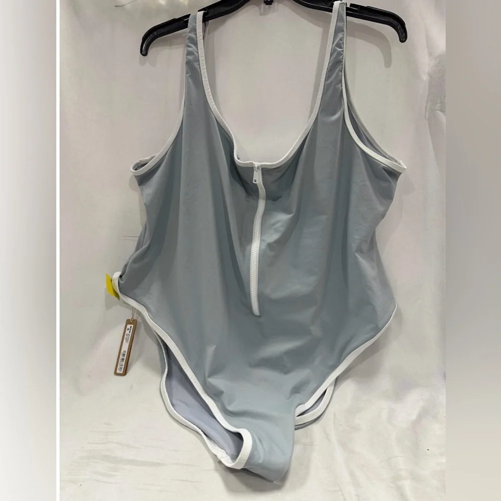 NWT SKIMS Sporty Zipper Swim Scoop One Piece Swimsuit Blue Plus Size 4X